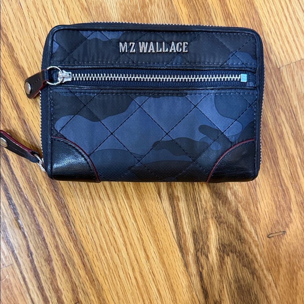 MZ Wallace Crosby Blue/Black Camouflage Quilted Wallet
